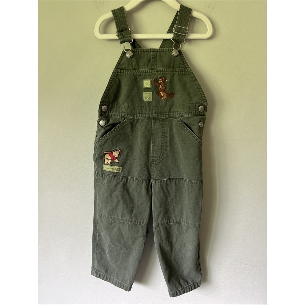 Vintage The Disney Store Size 3T Soft Green Embroidered Overalls  tiger and pooh